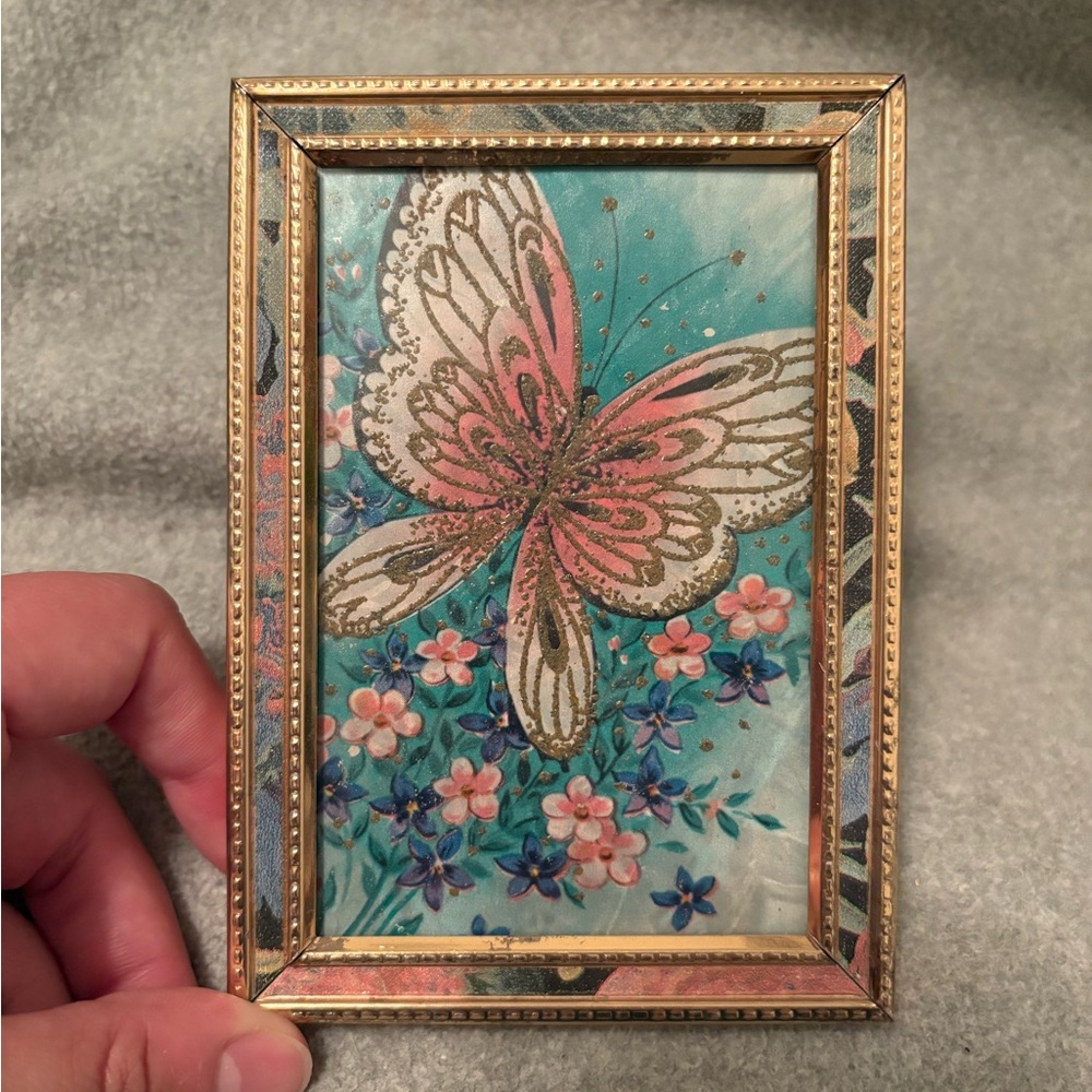 Vintage MCM Style Gold Butterfly Art Print - Gold Filigree Stand Up Mini Frame